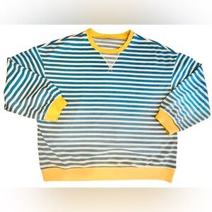 Striped Blue & White Women's Sweatshirt with Yellow Trim